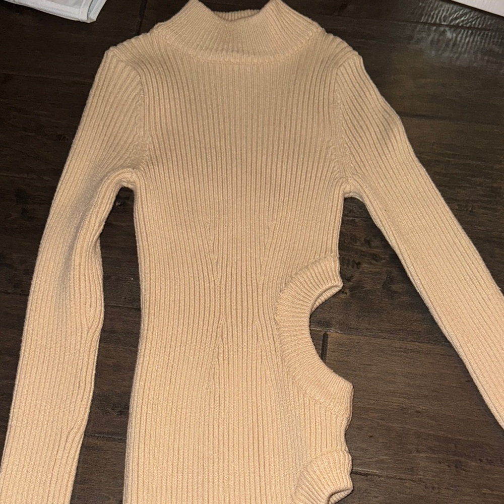 Fashion Nova Cream Ribbed Turtleneck Sweater dress